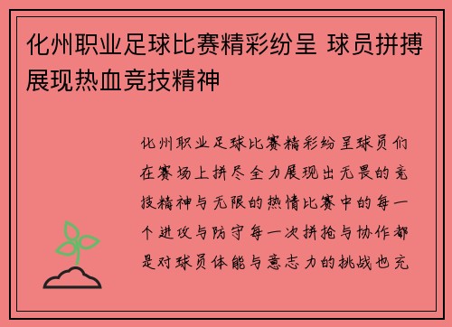 化州职业足球比赛精彩纷呈 球员拼搏展现热血竞技精神