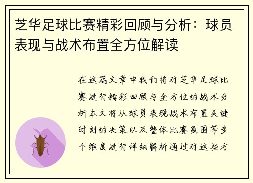 芝华足球比赛精彩回顾与分析：球员表现与战术布置全方位解读