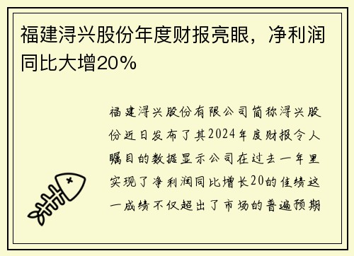 福建浔兴股份年度财报亮眼，净利润同比大增20%