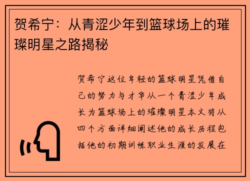 贺希宁：从青涩少年到篮球场上的璀璨明星之路揭秘